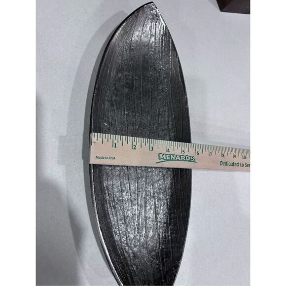 Simply Designz Silver Tone Bark Like Design Long Serving Tray Dish Home Decor - Picture 7 of 13